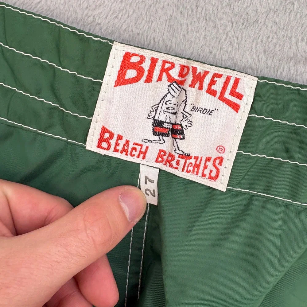 Birdwell Beach Britches Board Shorts Mens 27 Green Birdie Patch Surf Vintage